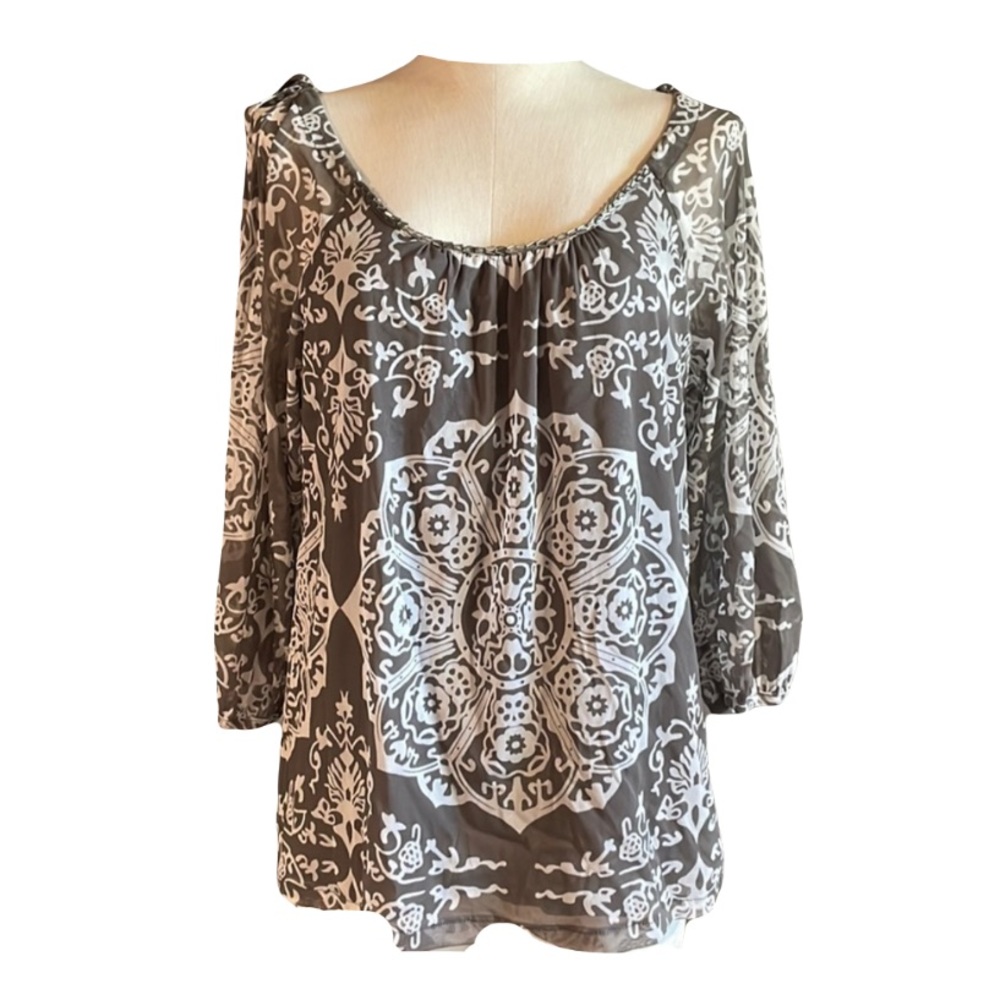 INC - Womens Size: Large | Gray and White Cold Shoulder Blouse